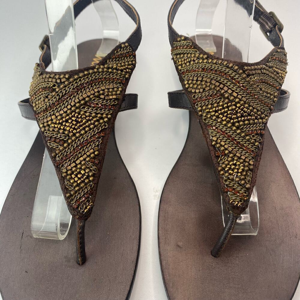 Matisse Women's Dina Brown Leather Gold Beaded Thong Sandals Size 9 - Picture 4 of 12
